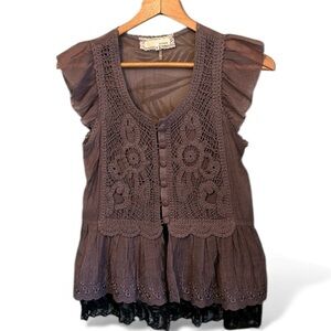 F6- gray black sheer blouse a’reve small sm s